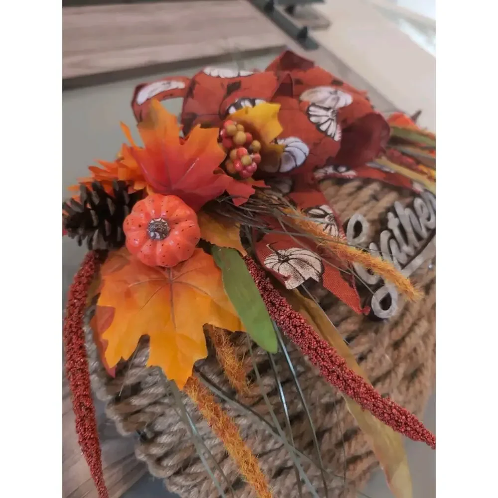 Handmade Door Decoration Orange Fall Autumn Pumpkins Gather Thanksgiving Rope